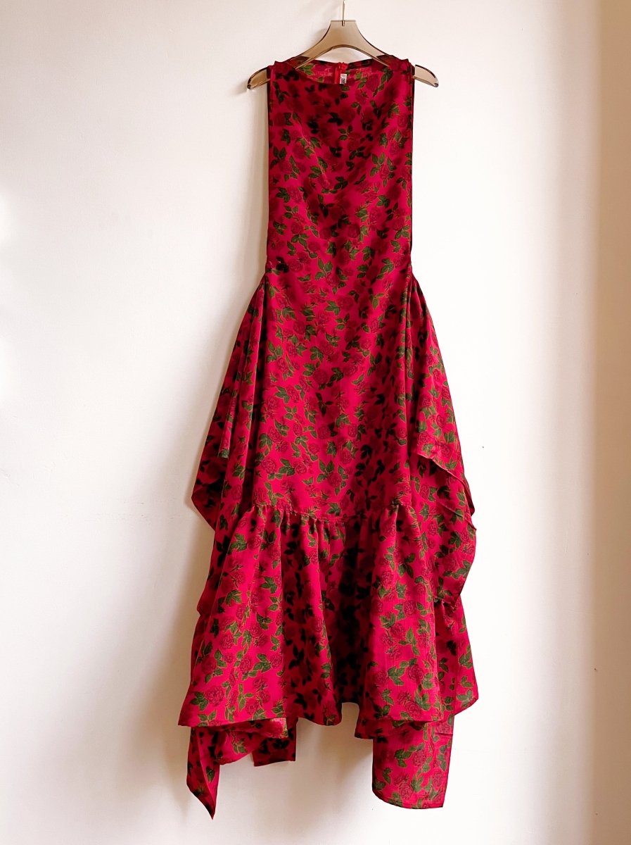 Zero Waste Ruffle Dress in Red Rose Floral Print - Image 7