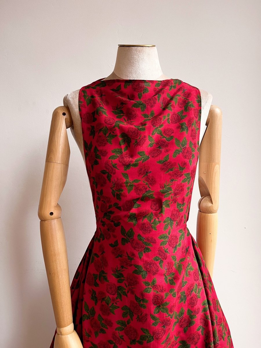Zero Waste Ruffle Dress in Red Rose Floral Print - Image 2