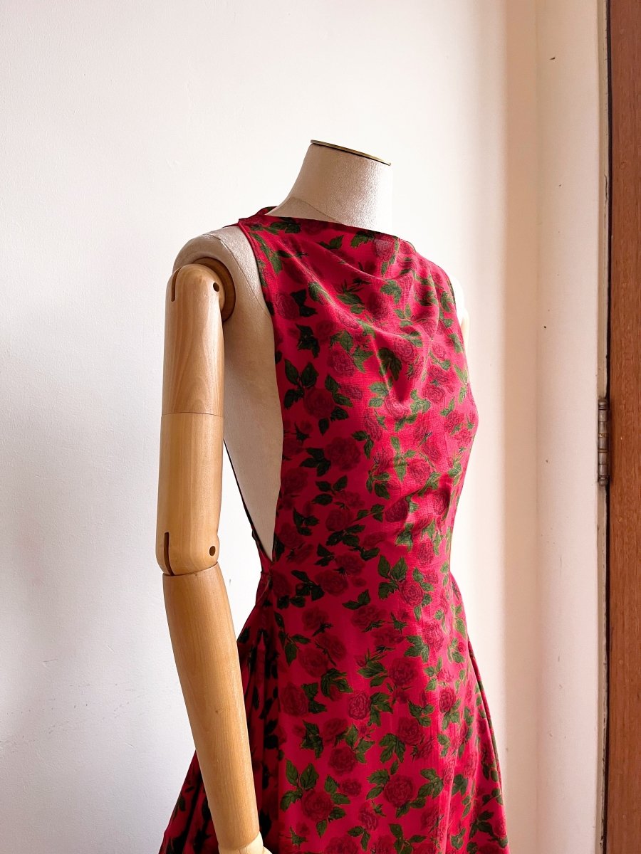 Zero Waste Ruffle Dress in Red Rose Floral Print - Image 3