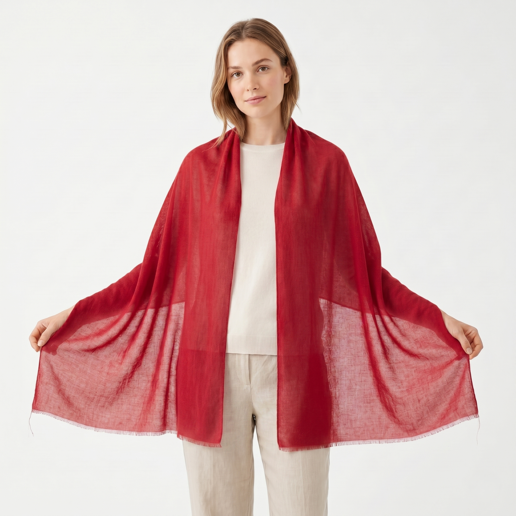 Cashmere Pashmina Shawl - Heritage Red & Mulberry - Image 12