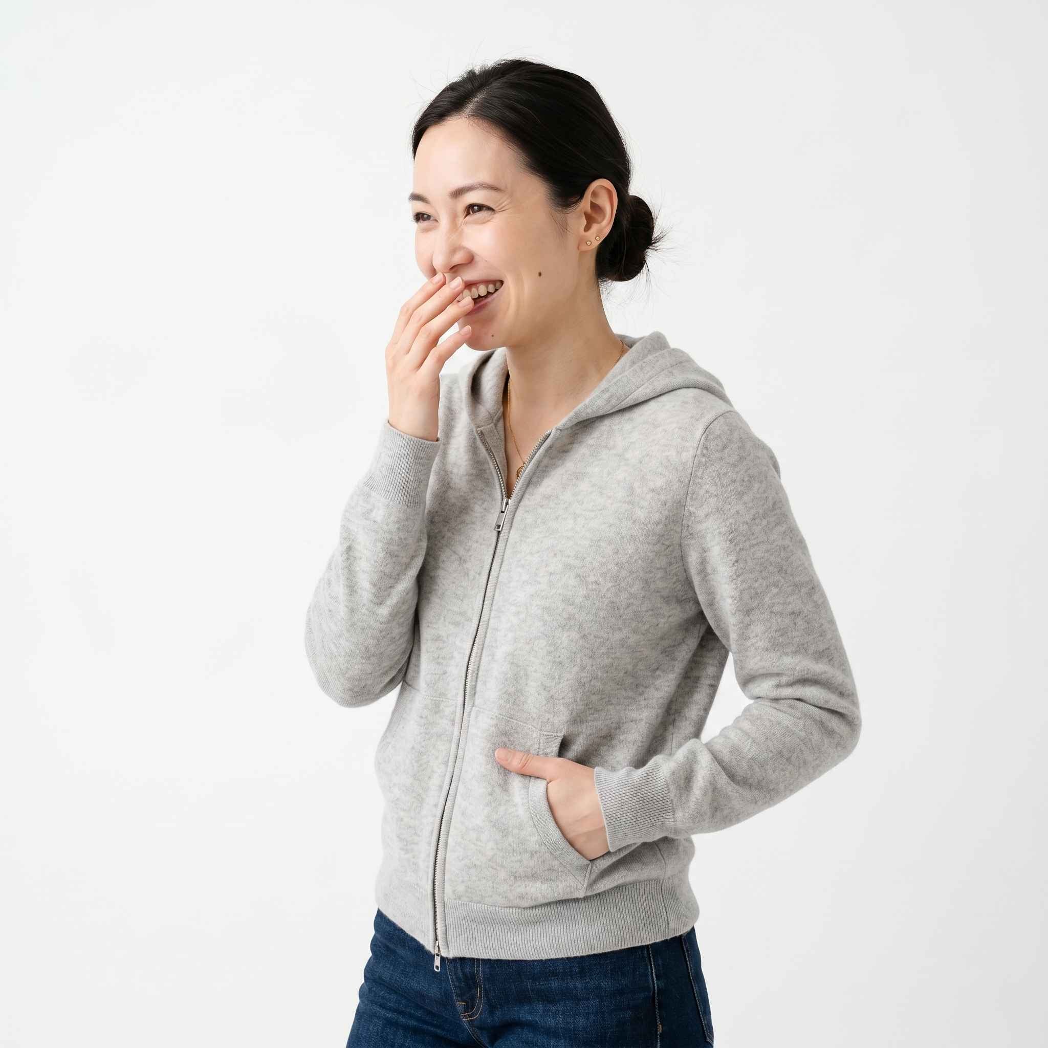 Women's Undyed Cashmere Zip Hoodie - Natural Melange - Image 8