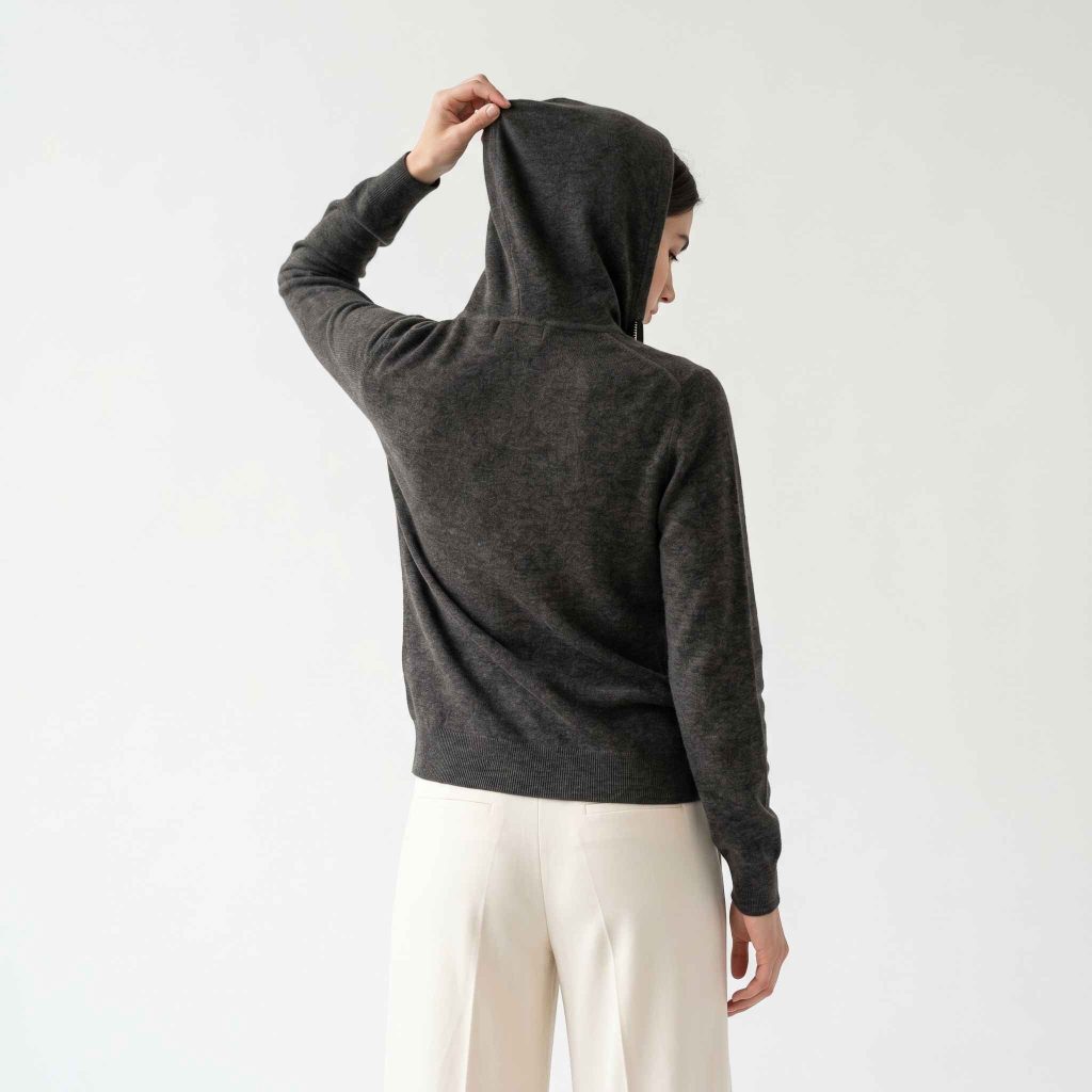 Women's Undyed Cashmere Zip Hoodie - Natural Melange