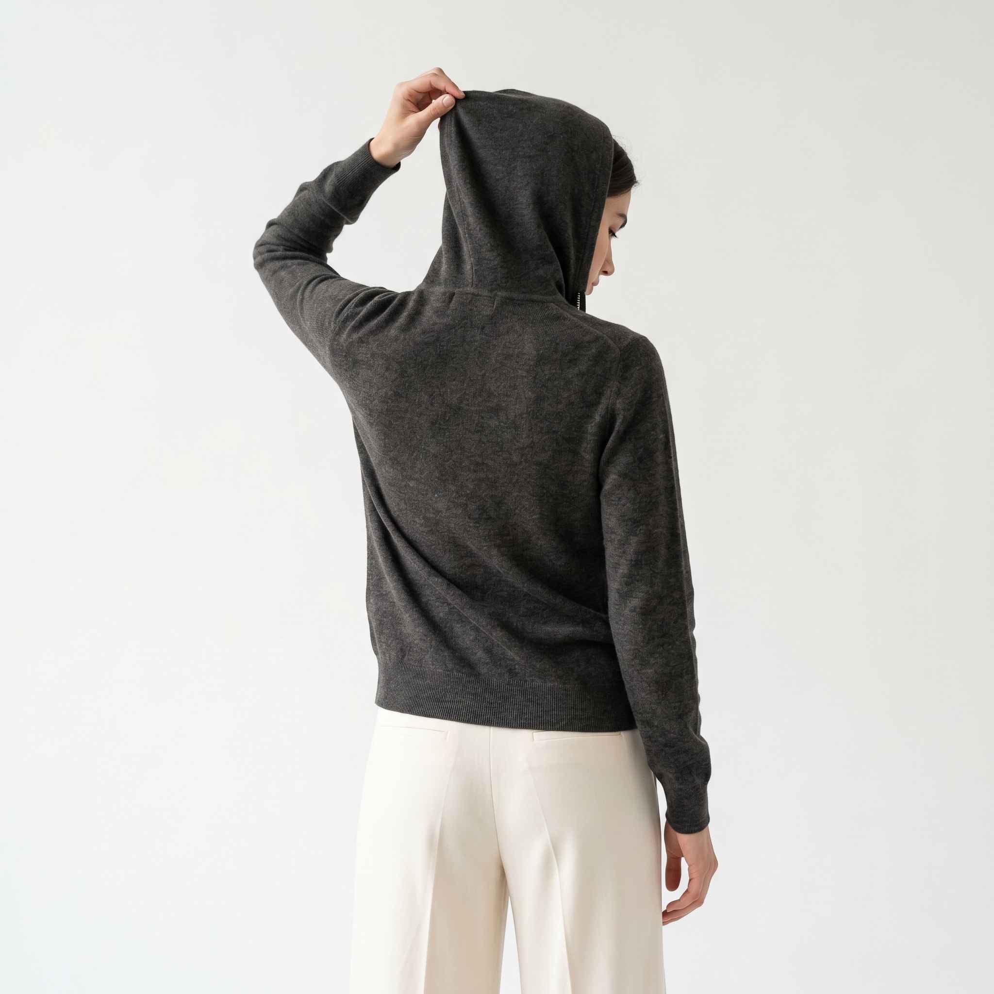 Women's Undyed Cashmere Zip Hoodie - Natural Melange - Image 2