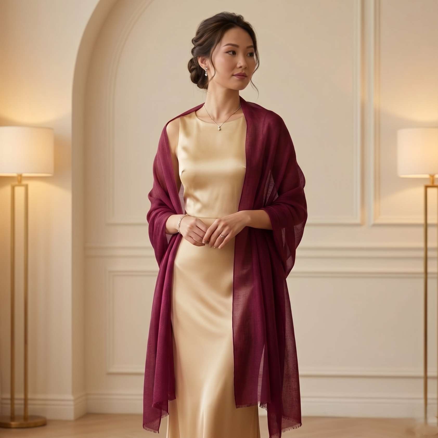 Cashmere Pashmina Shawl - Heritage Red & Mulberry - Image 4