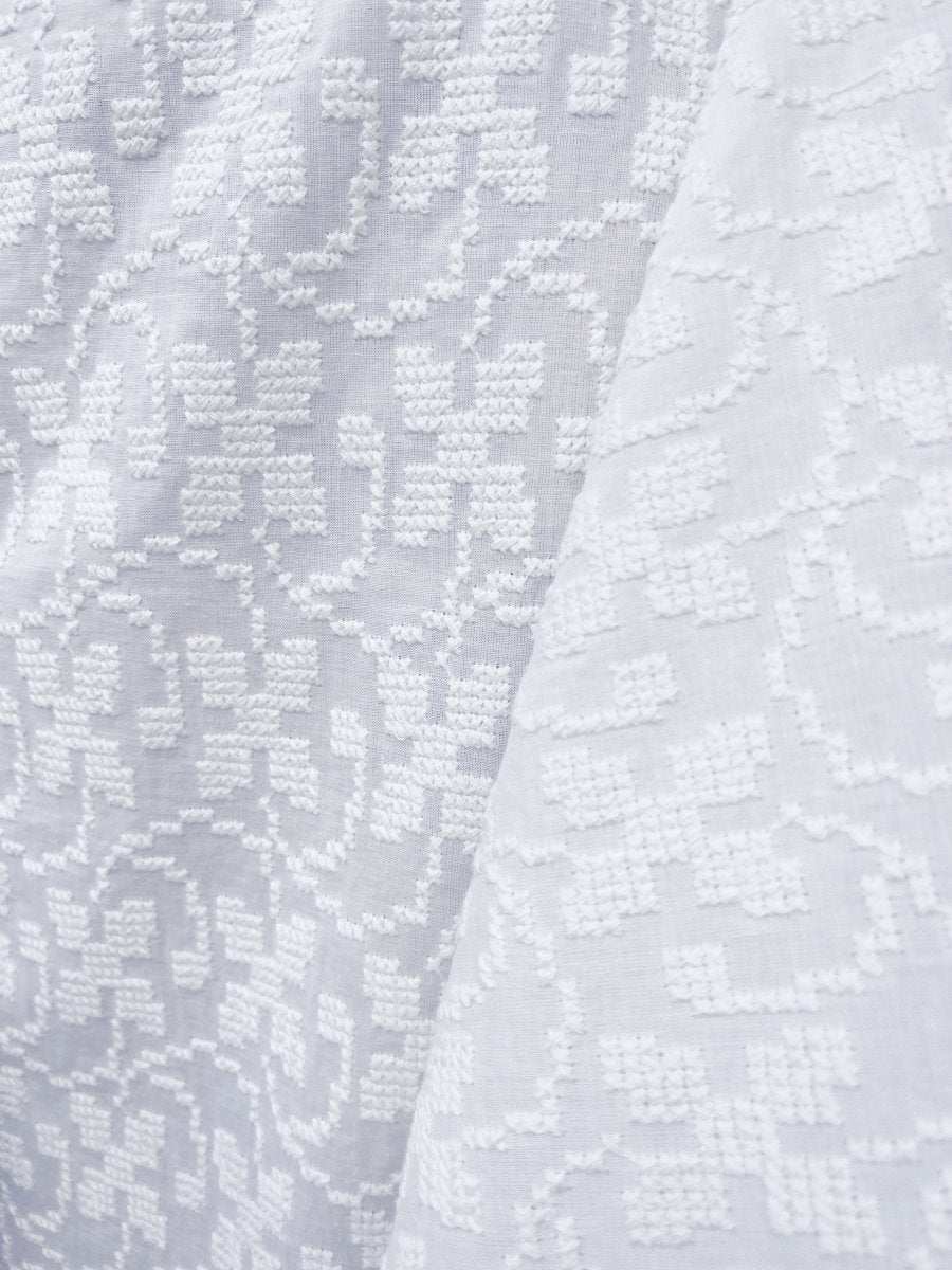 Zero-Waste Dress in White Floral Cross Stitch - Image 2