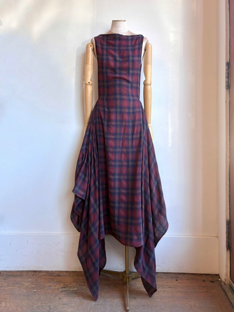 Zero-Waste Dress in Red, Blue, and Grey Plaid