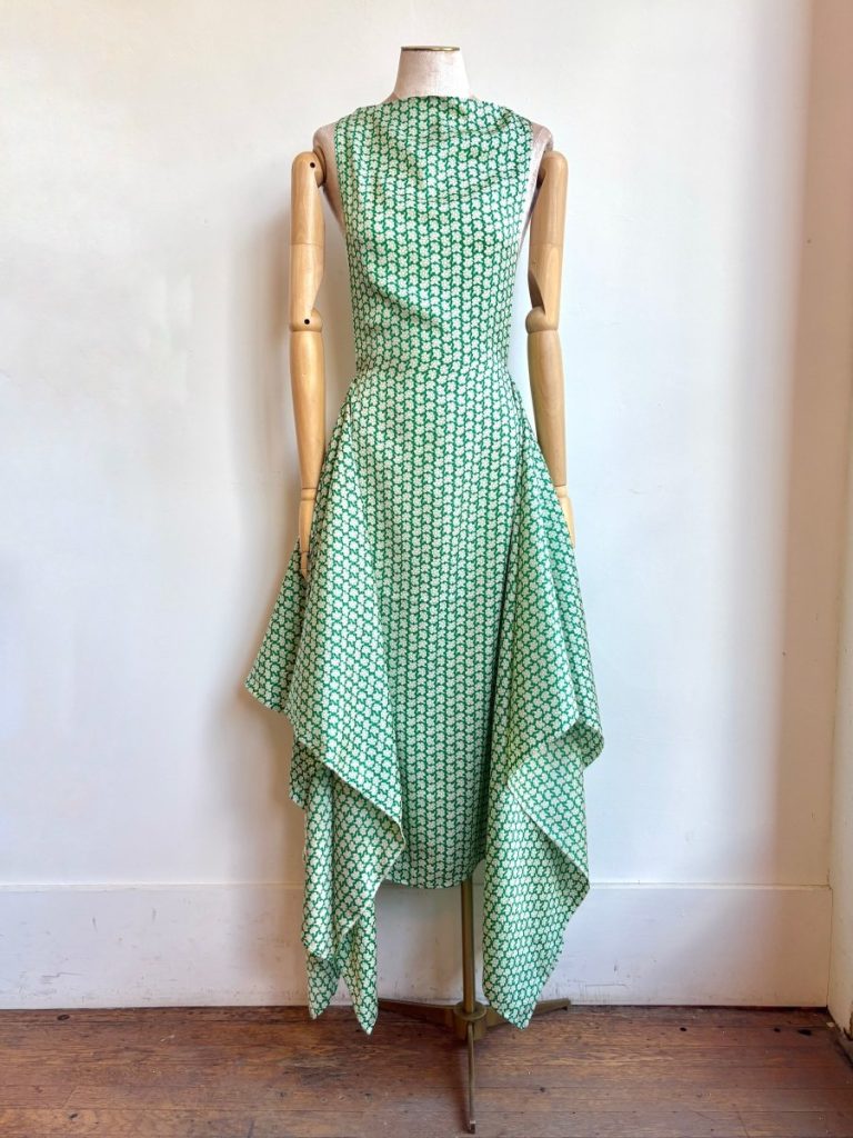 Zero-Waste Dress in Spring Green Silk Floral Pattern
