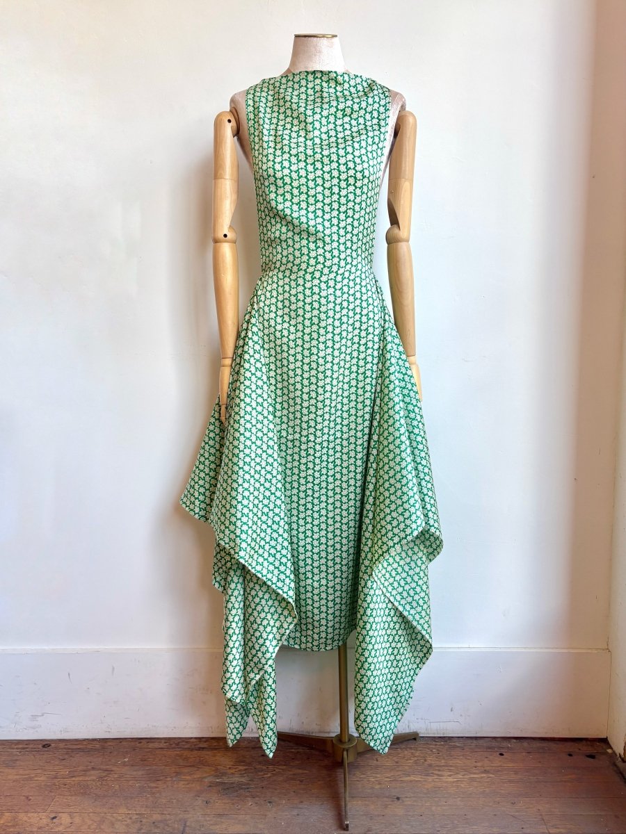 Zero-Waste Dress in Spring Green Silk Floral Pattern