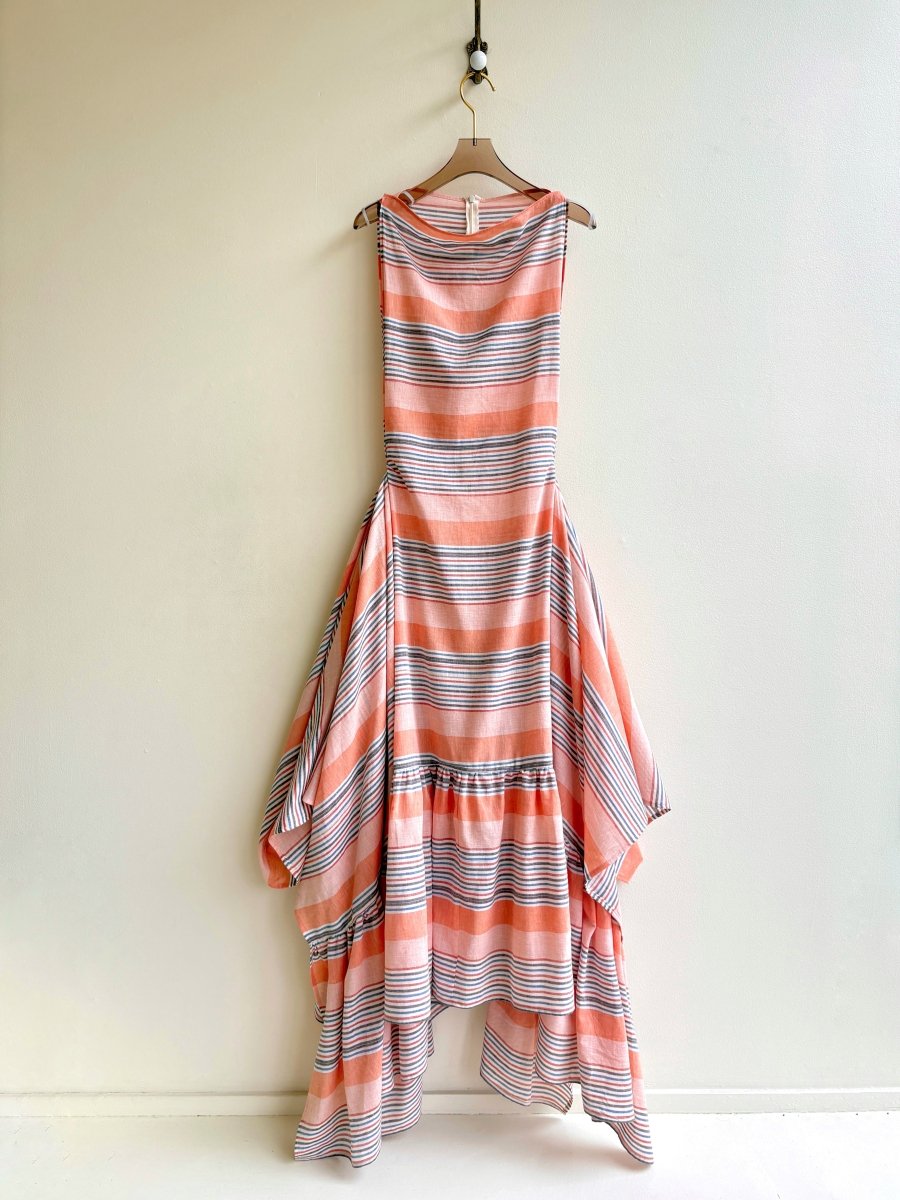 Orange Stripe Zero-Waste Ruffle Dress - Image 5