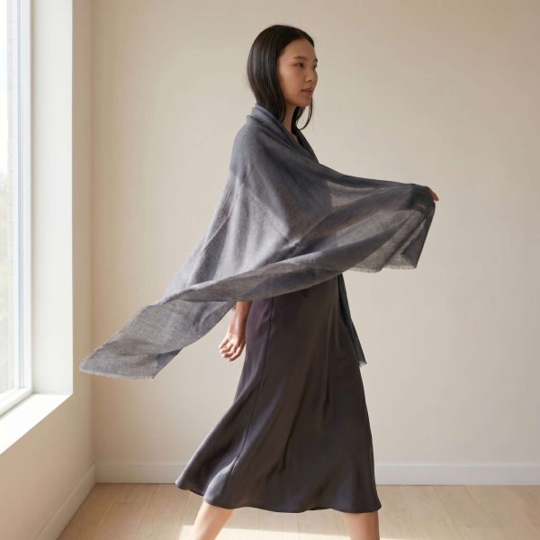 Cashmere Pashmina Shawl - Mist & Twilight Grey - Image 10