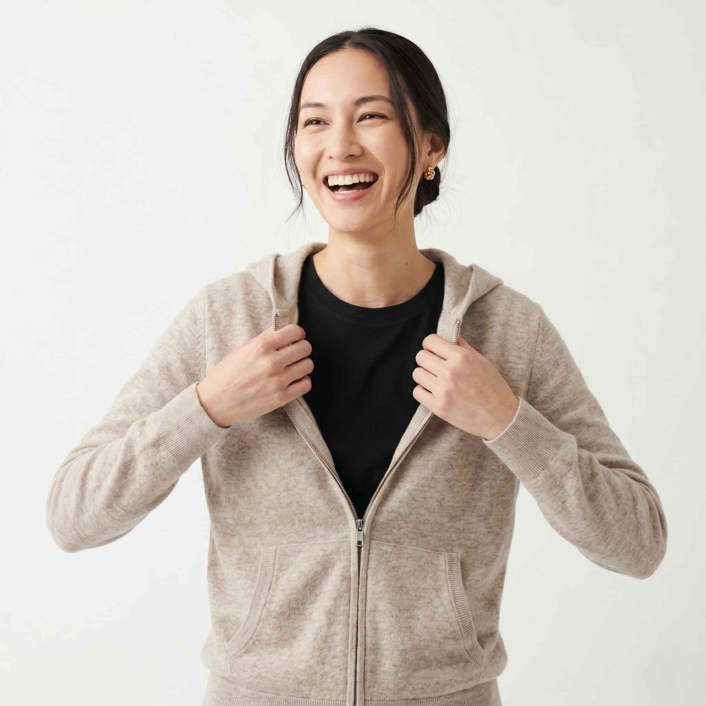 Women's Undyed Cashmere Zip Hoodie - Natural Melange