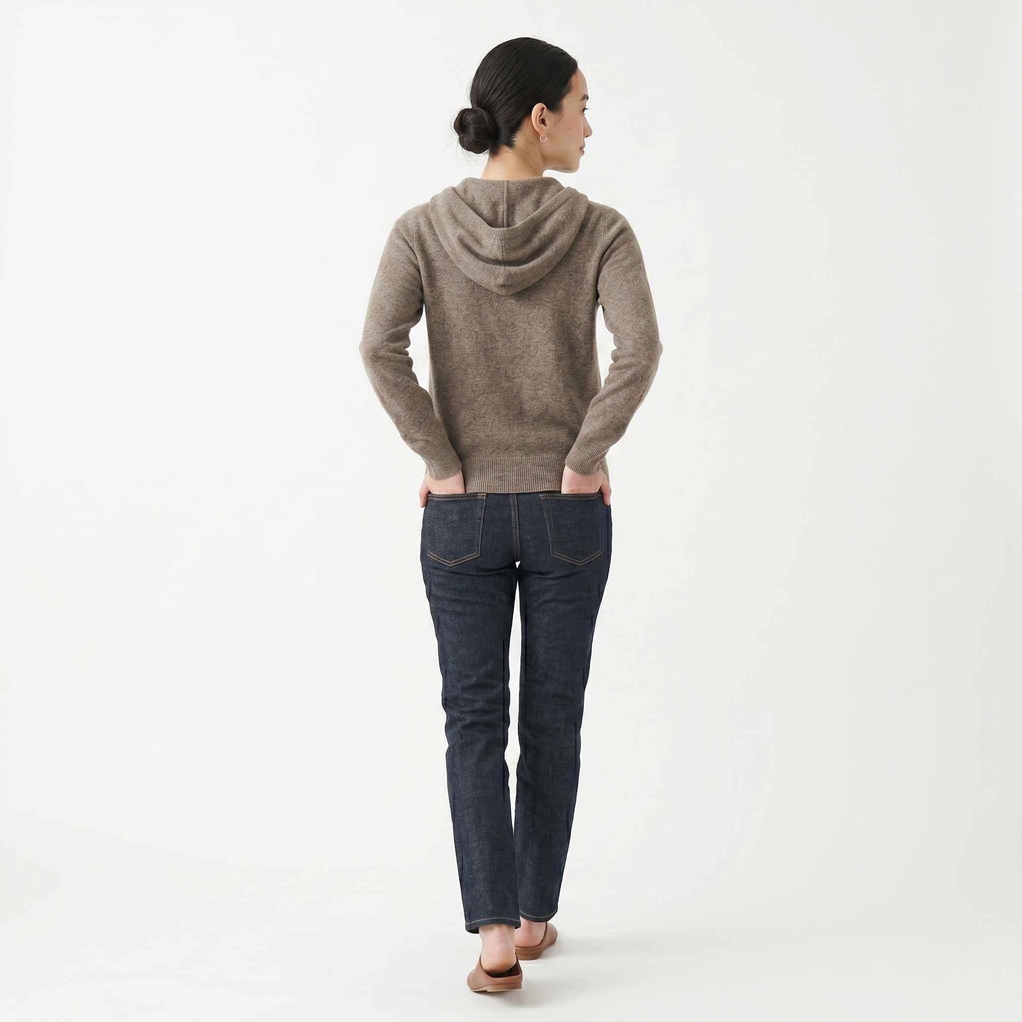 Women's Undyed Cashmere Zip Hoodie - Natural Melange - Image 20