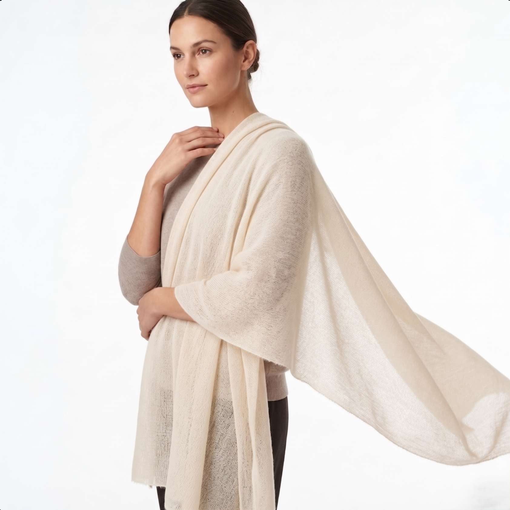 Cashmere Pashmina Shawl - Mustang Everest White - Image 3
