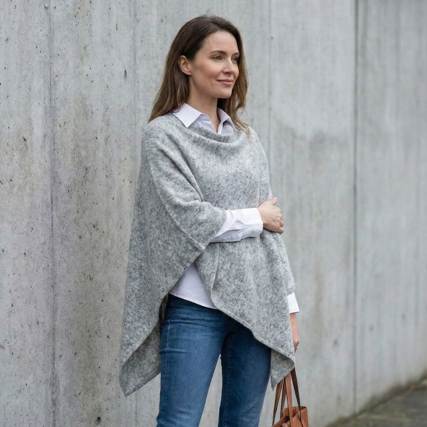 Undyed Cashmere Poncho - V-Neck, Women's