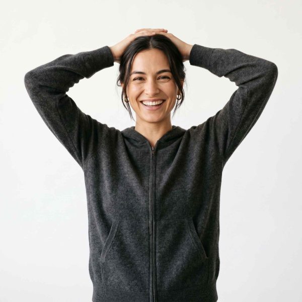 Women's Undyed Cashmere Zip Hoodie - Natural Melange - Image 1