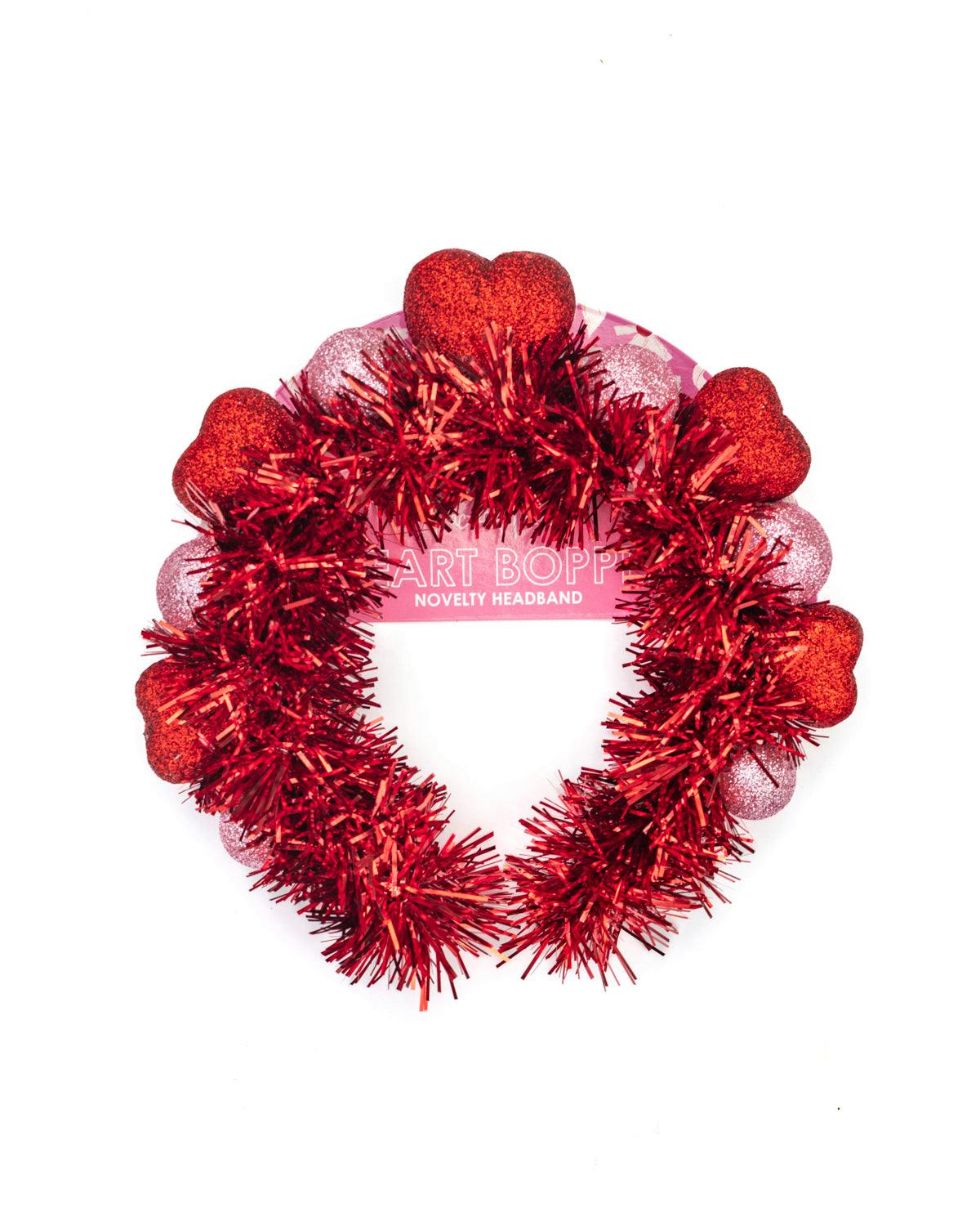 Packed Party Party Heart-y Valentine Novelty Headband - Red Glitter Hearts and Pink Glitter Balls Tinsel Headband for Valentine's Day and Galentine's, One Size - Image 1