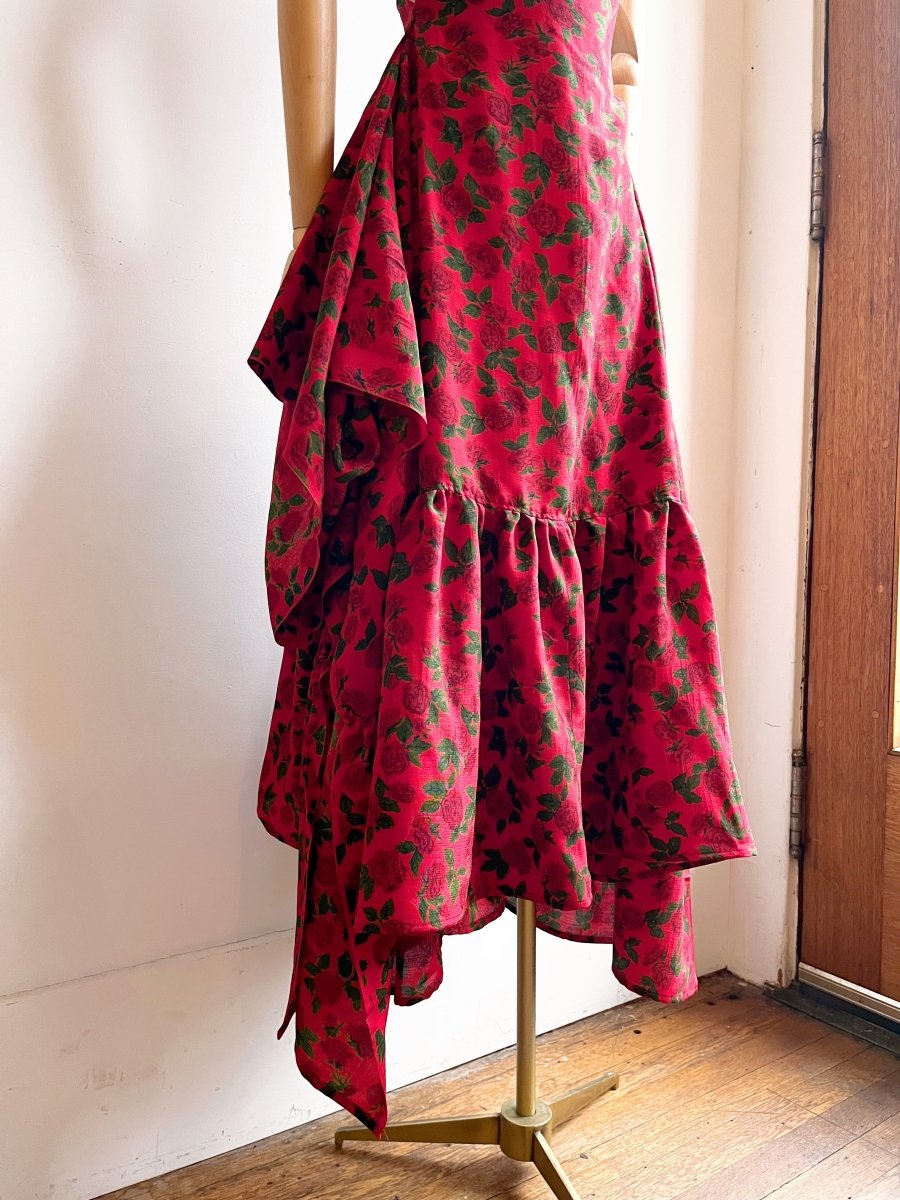 Zero Waste Ruffle Dress in Red Rose Floral Print - Image 5
