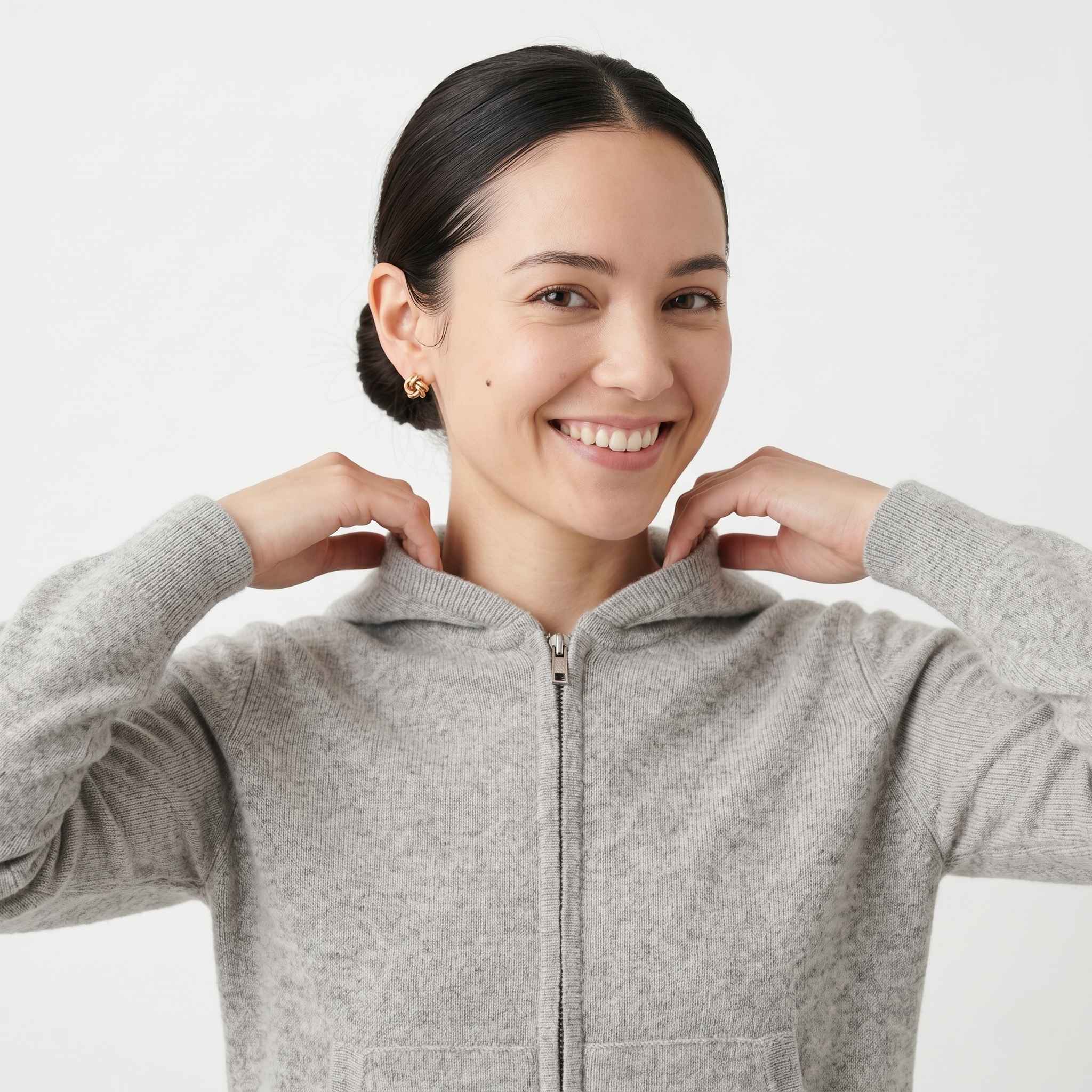 Women's Undyed Cashmere Zip Hoodie - Natural Melange - Image 11