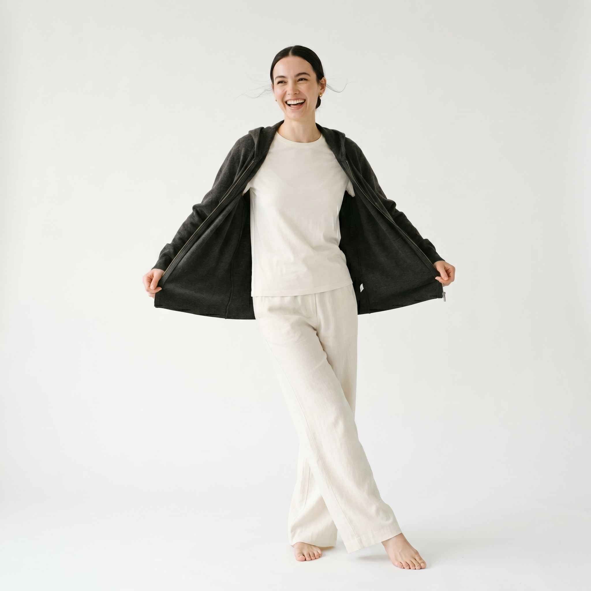 Women's Undyed Cashmere Zip Hoodie - Natural Melange - Image 4