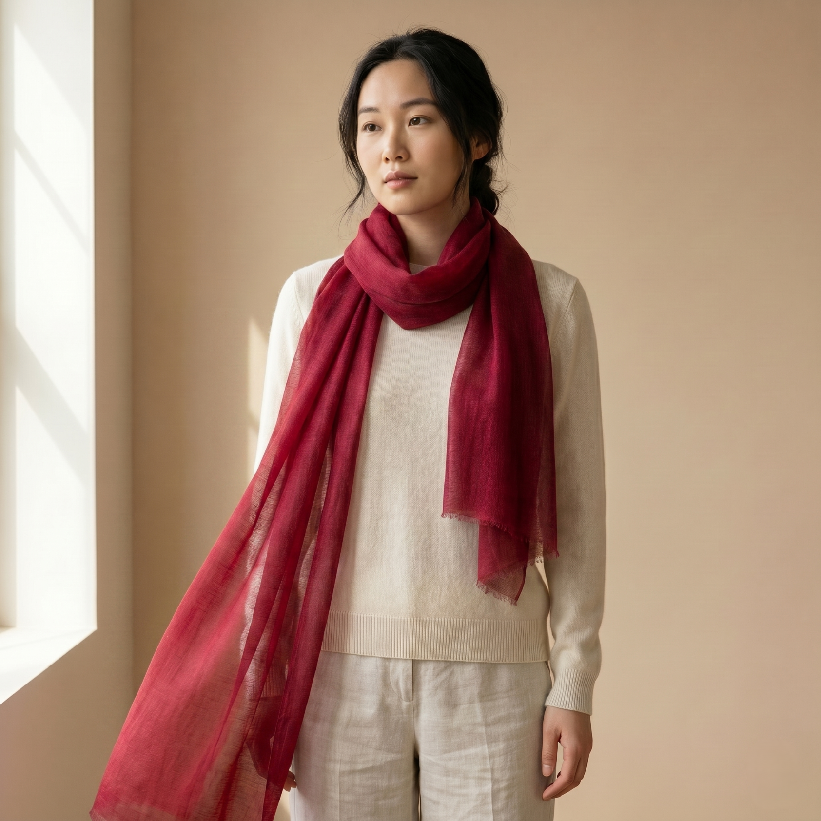 Cashmere Pashmina Shawl - Heritage Red & Mulberry - Image 15