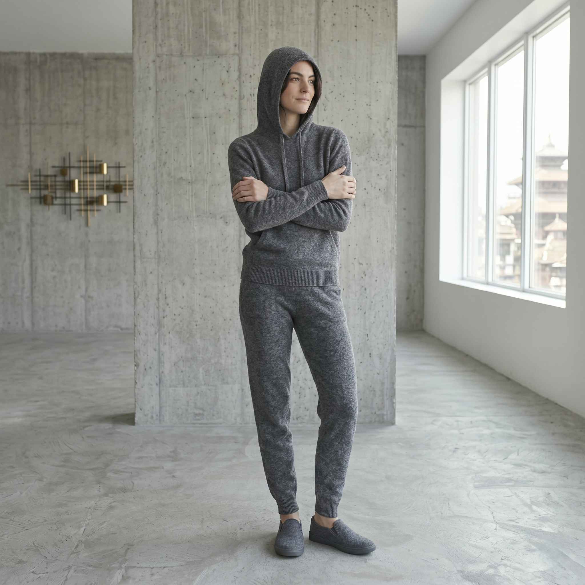 Women's Undyed Cashmere Hoodie - Natural Chyangra - Image 2