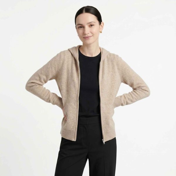 Women's Undyed Cashmere Zip Hoodie - Natural Melange - Image 14