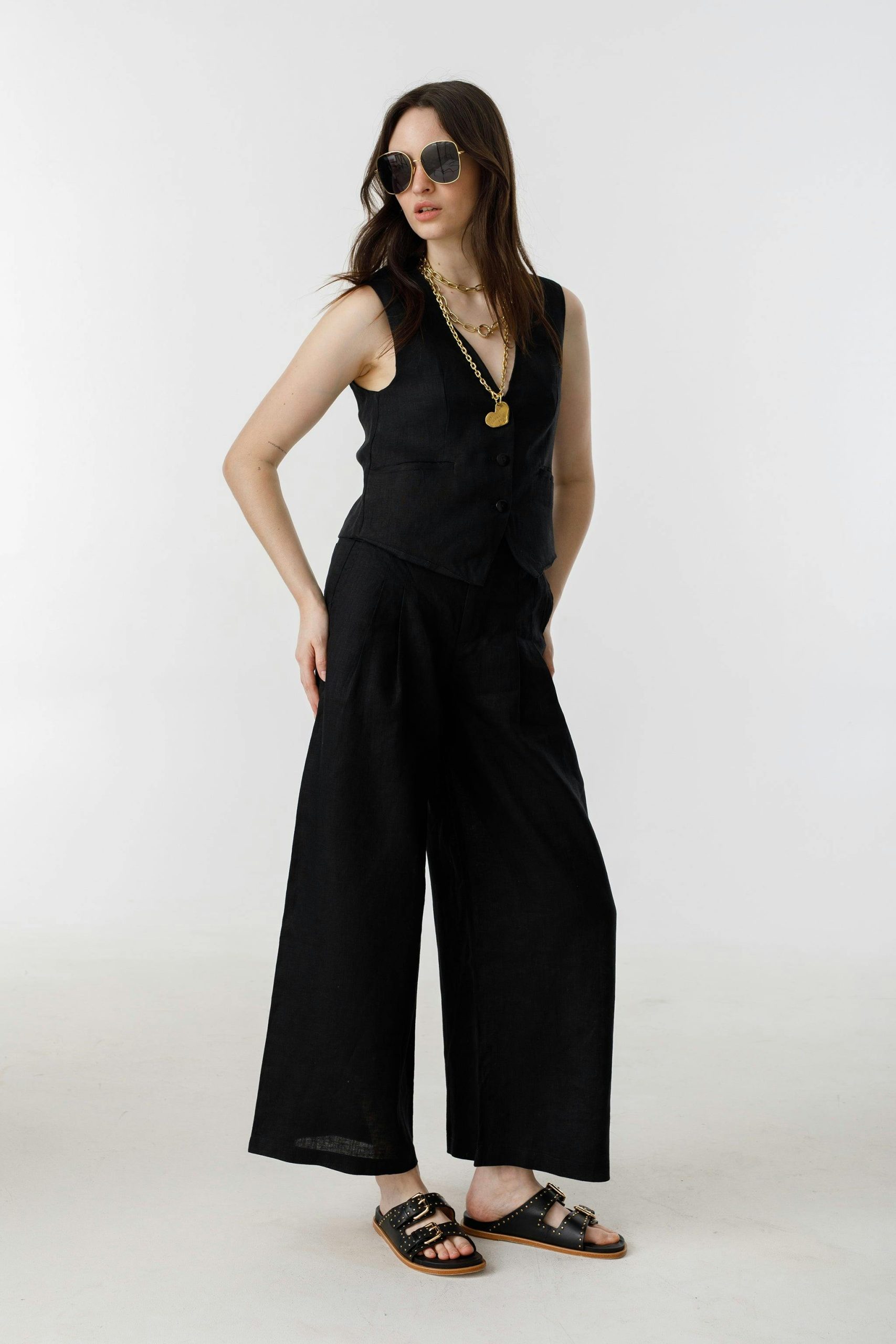 Culotte Linen Pants - Black - Image 11