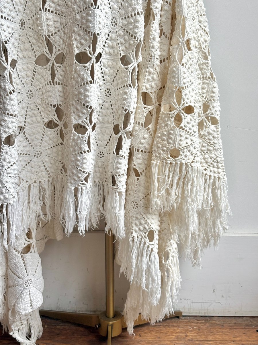 Zero-Waste Dress in Bright White Urchin Crochet Lace with Fringe - Image 4