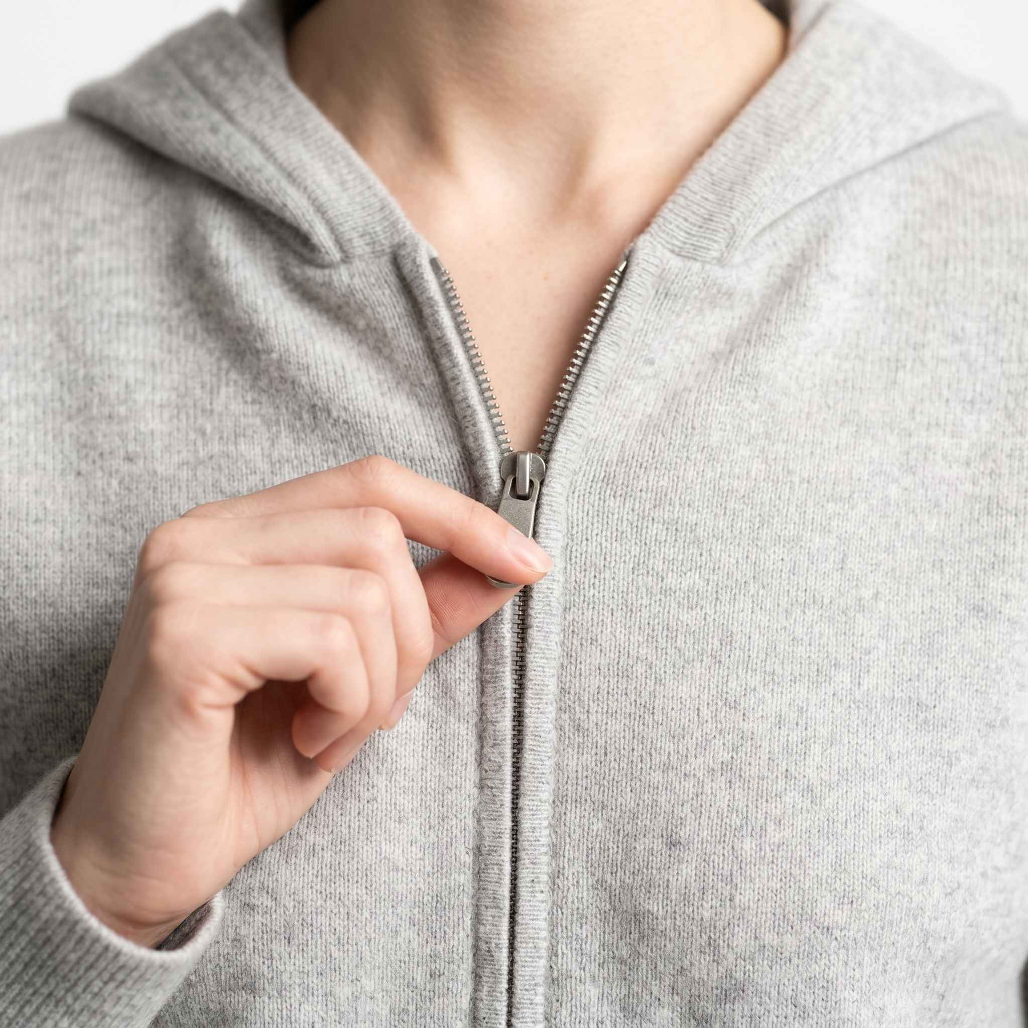 Women's Undyed Cashmere Zip Hoodie - Natural Melange - Image 12