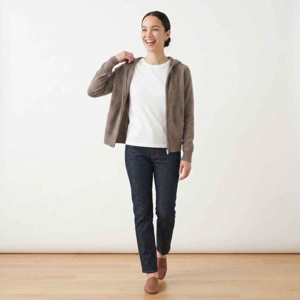 Women's Undyed Cashmere Zip Hoodie - Natural Melange - Image 19