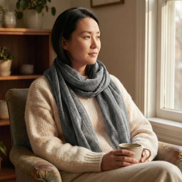 Cashmere Pashmina Shawl - Mist & Twilight Grey - Image 4