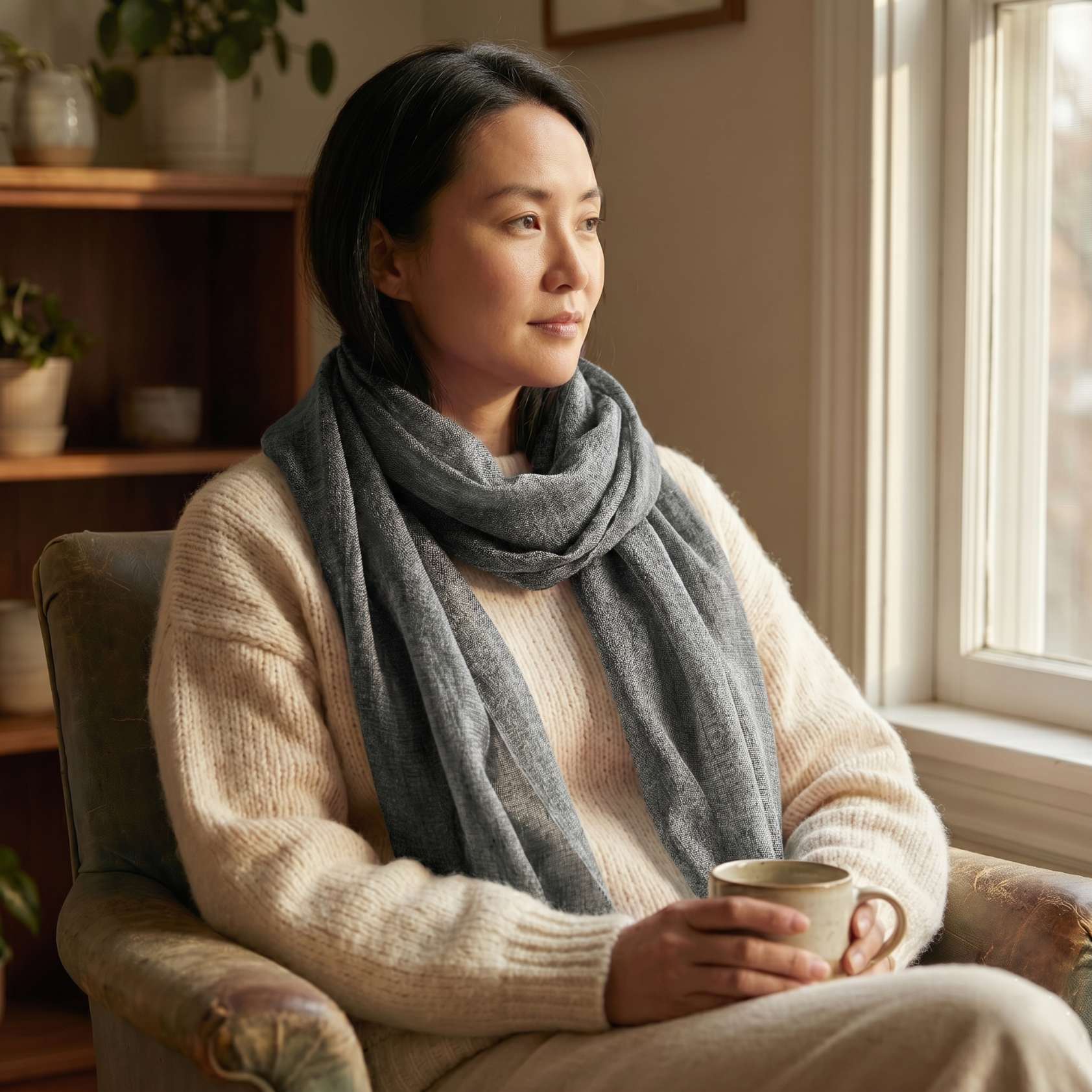 Cashmere Pashmina Shawl - Mist & Twilight Grey - Image 4