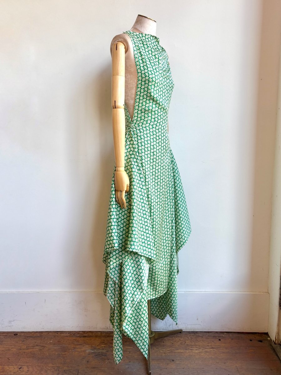 Zero-Waste Dress in Spring Green Silk Floral Pattern - Image 2