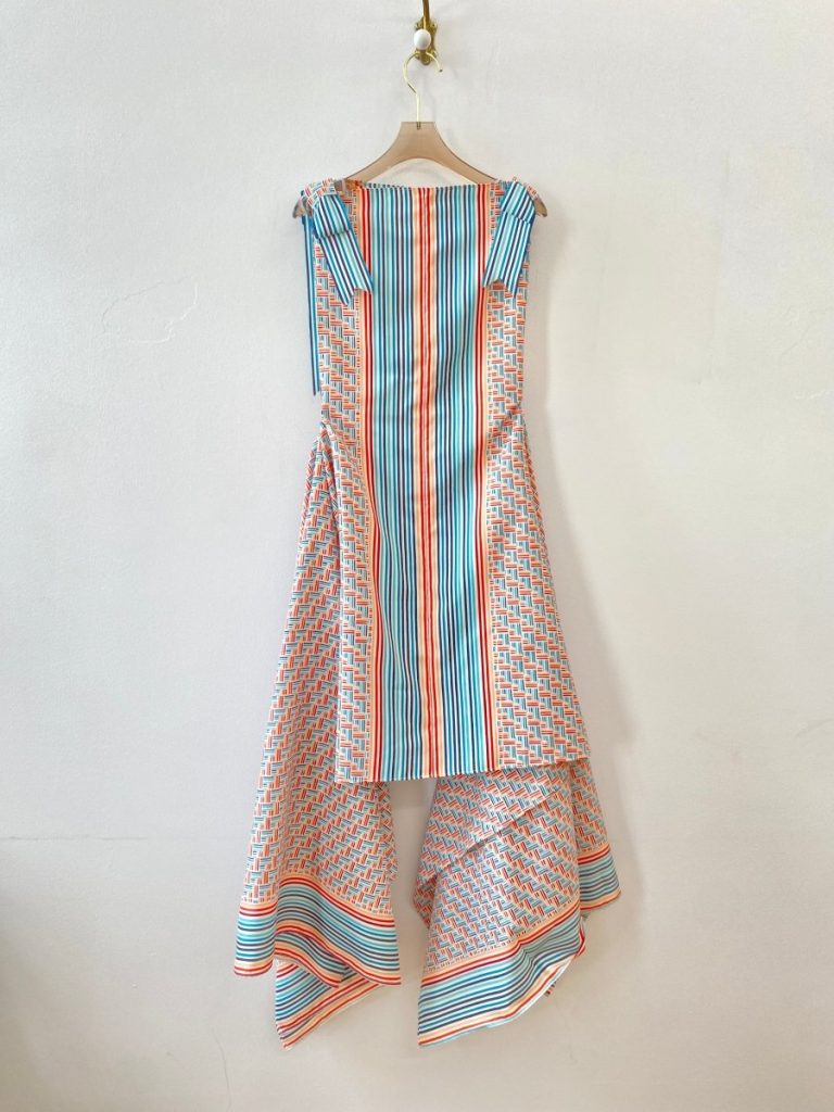Zero Waste Blue & Orange Dress w/ Bow Accent Shoulder