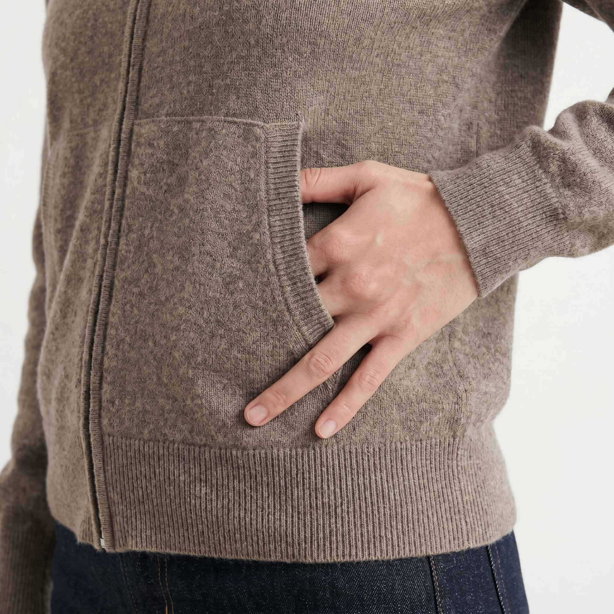 Women's Undyed Cashmere Zip Hoodie - Natural Melange - Image 23