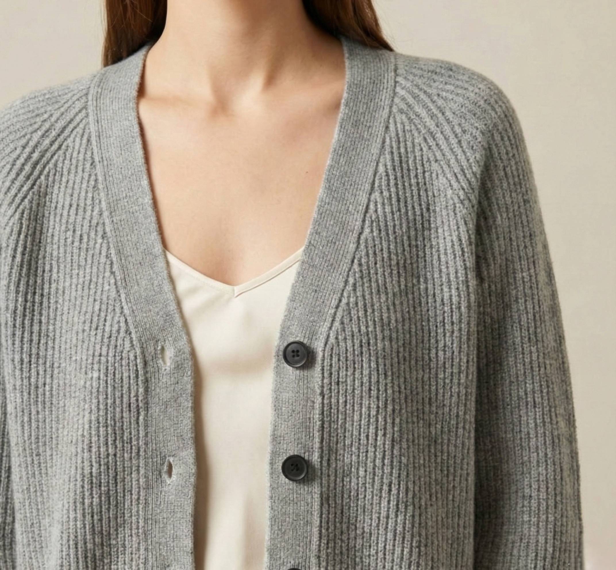 Women's Undyed Cashmere V-Neck Cardigan - Lhotse - Image 9