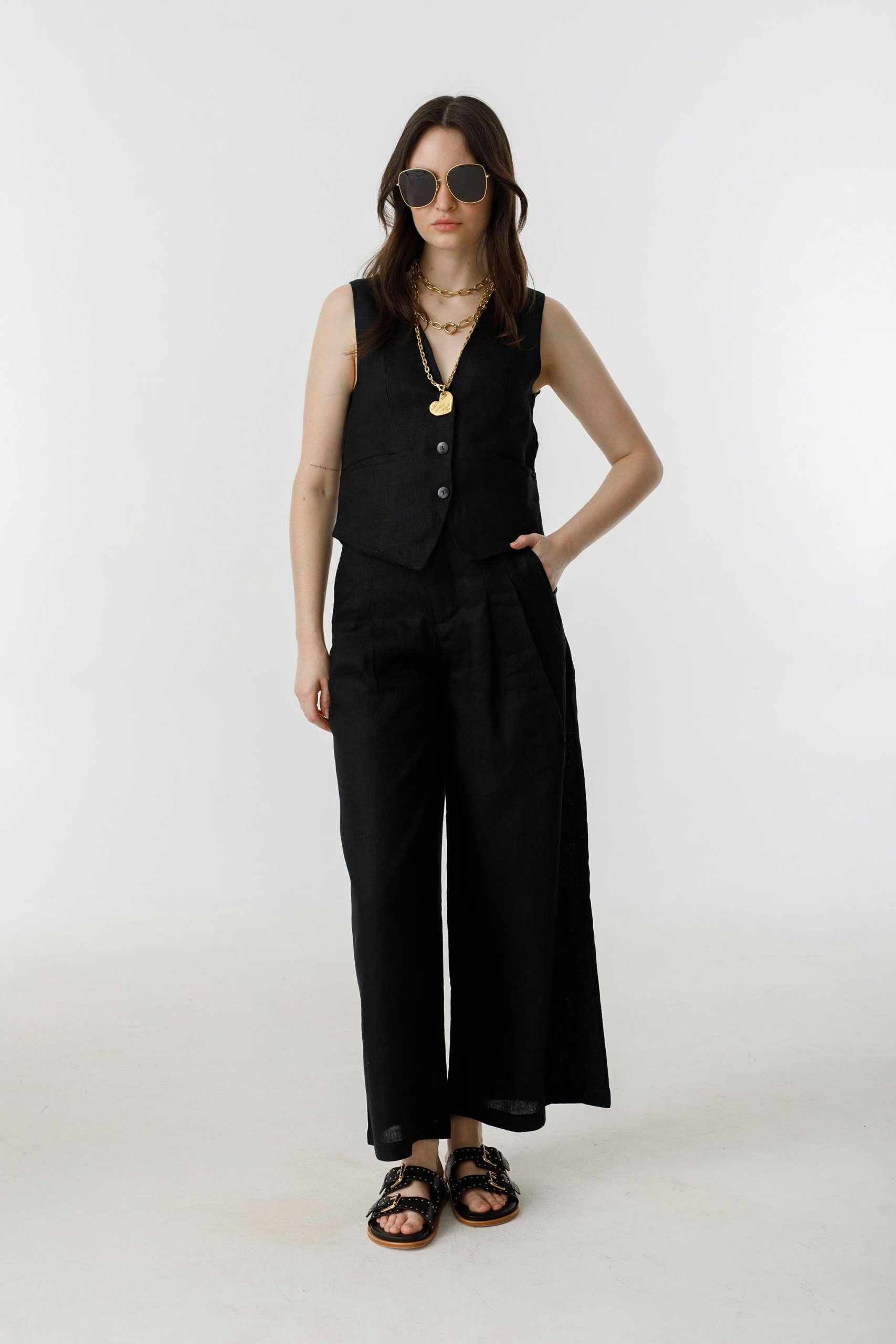 Culotte Linen Pants - Black - Image 9