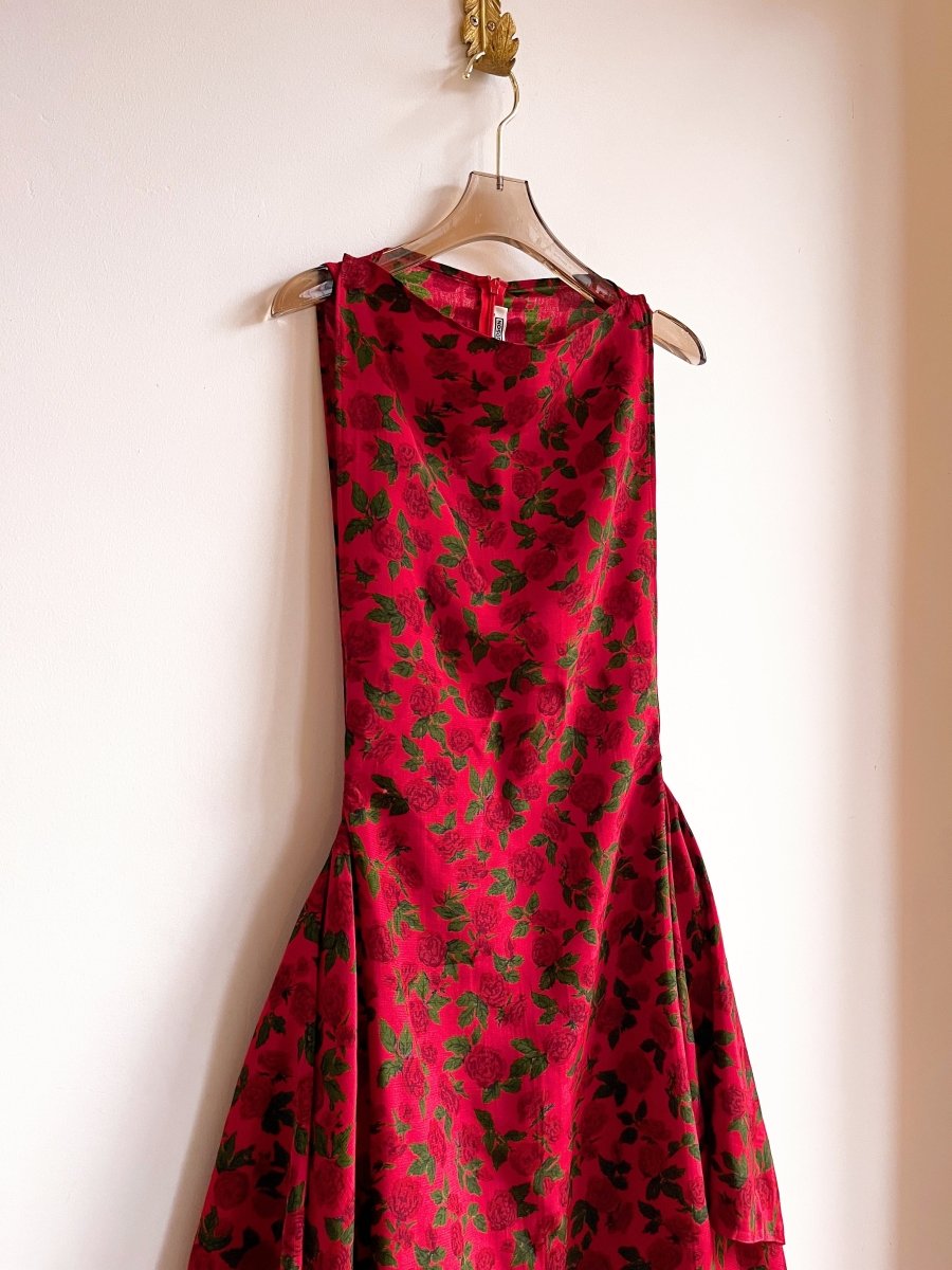Zero Waste Ruffle Dress in Red Rose Floral Print - Image 6