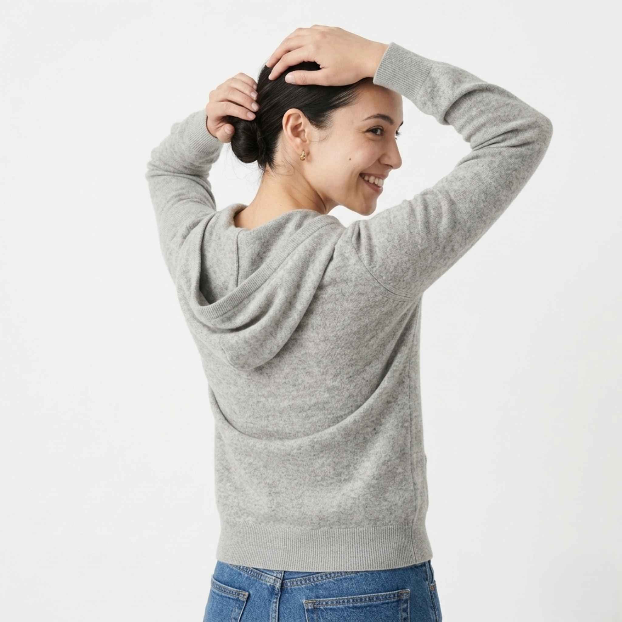 Women's Undyed Cashmere Zip Hoodie - Natural Melange - Image 10