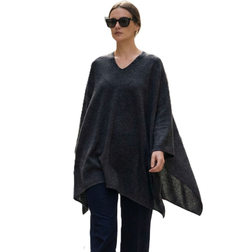 Undyed Cashmere Poncho - V-Neck, Women's