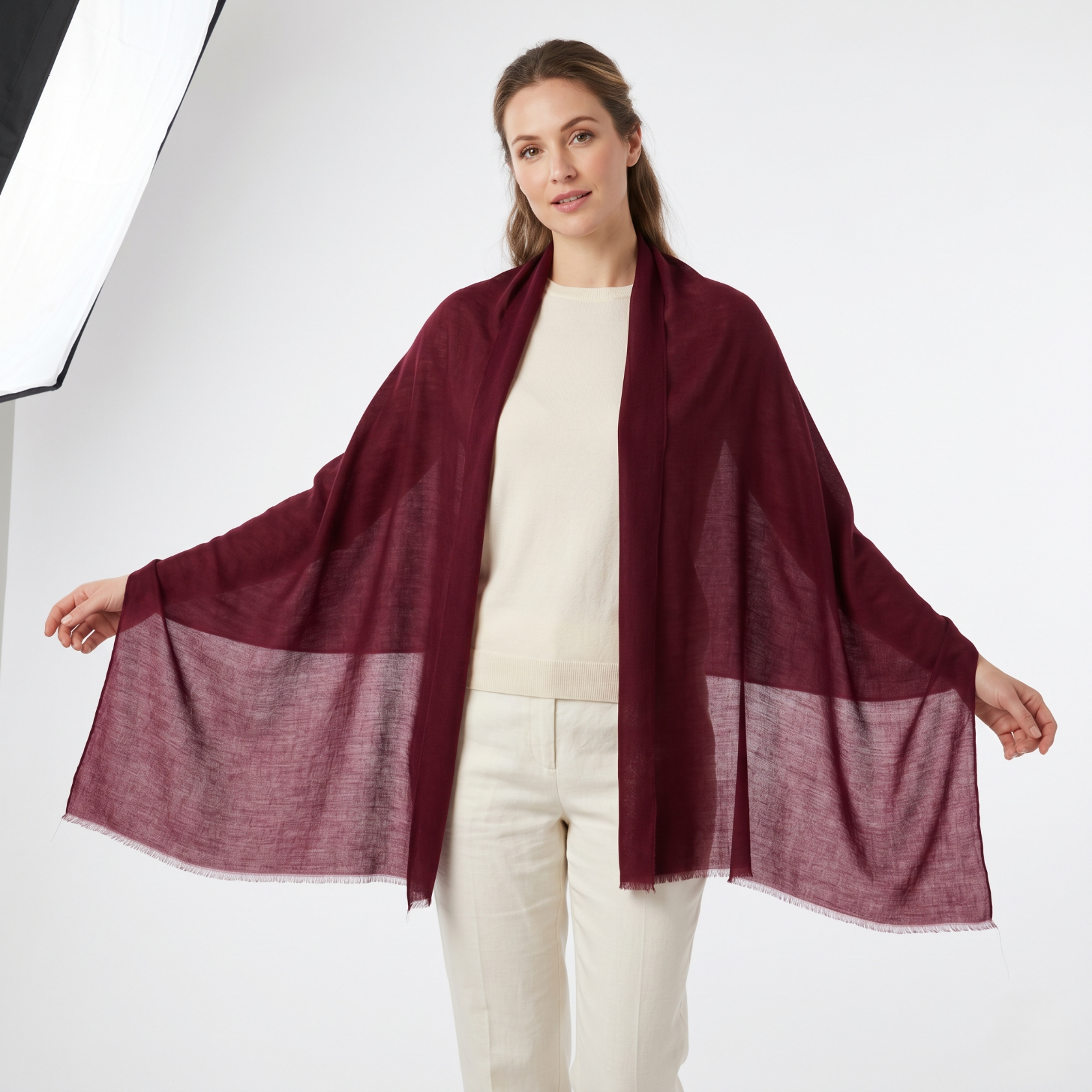 Cashmere Pashmina Shawl - Heritage Red & Mulberry - Image 7