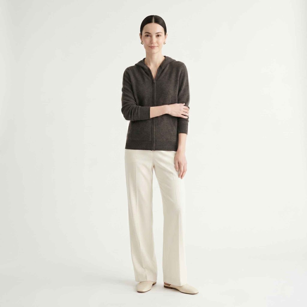 Women's Undyed Cashmere Zip Hoodie - Natural Melange