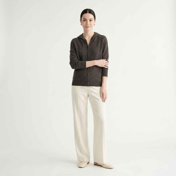 Women's Undyed Cashmere Zip Hoodie - Natural Melange - Image 3