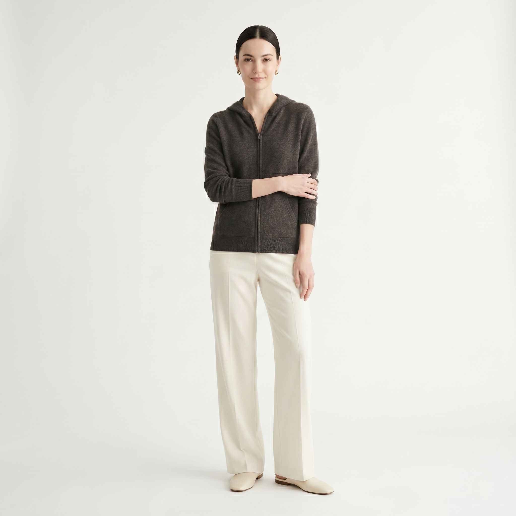Women's Undyed Cashmere Zip Hoodie - Natural Melange - Image 3
