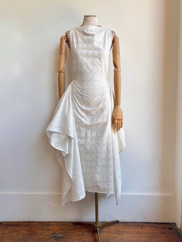 Zero-Waste Dress in White Floral Cross Stitch