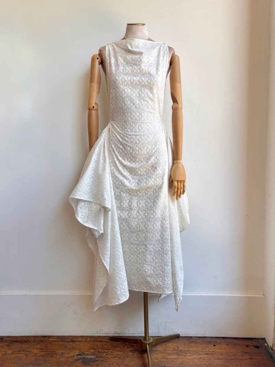 Zero-Waste Dress in White Floral Cross Stitch