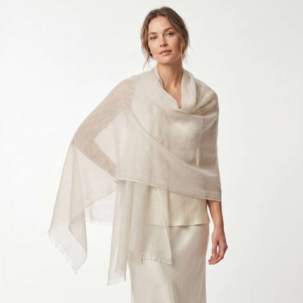 Cashmere Pashmina Shawl - Mustang Everest White