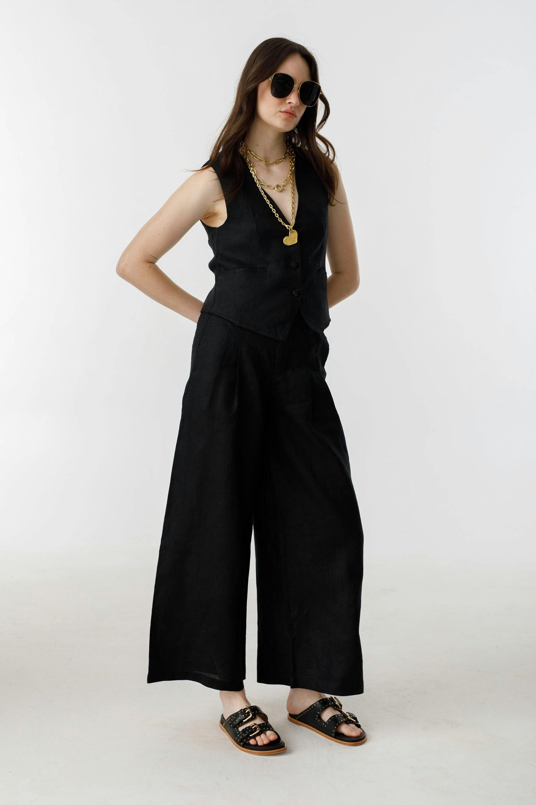 Culotte Linen Pants - Black - Image 10