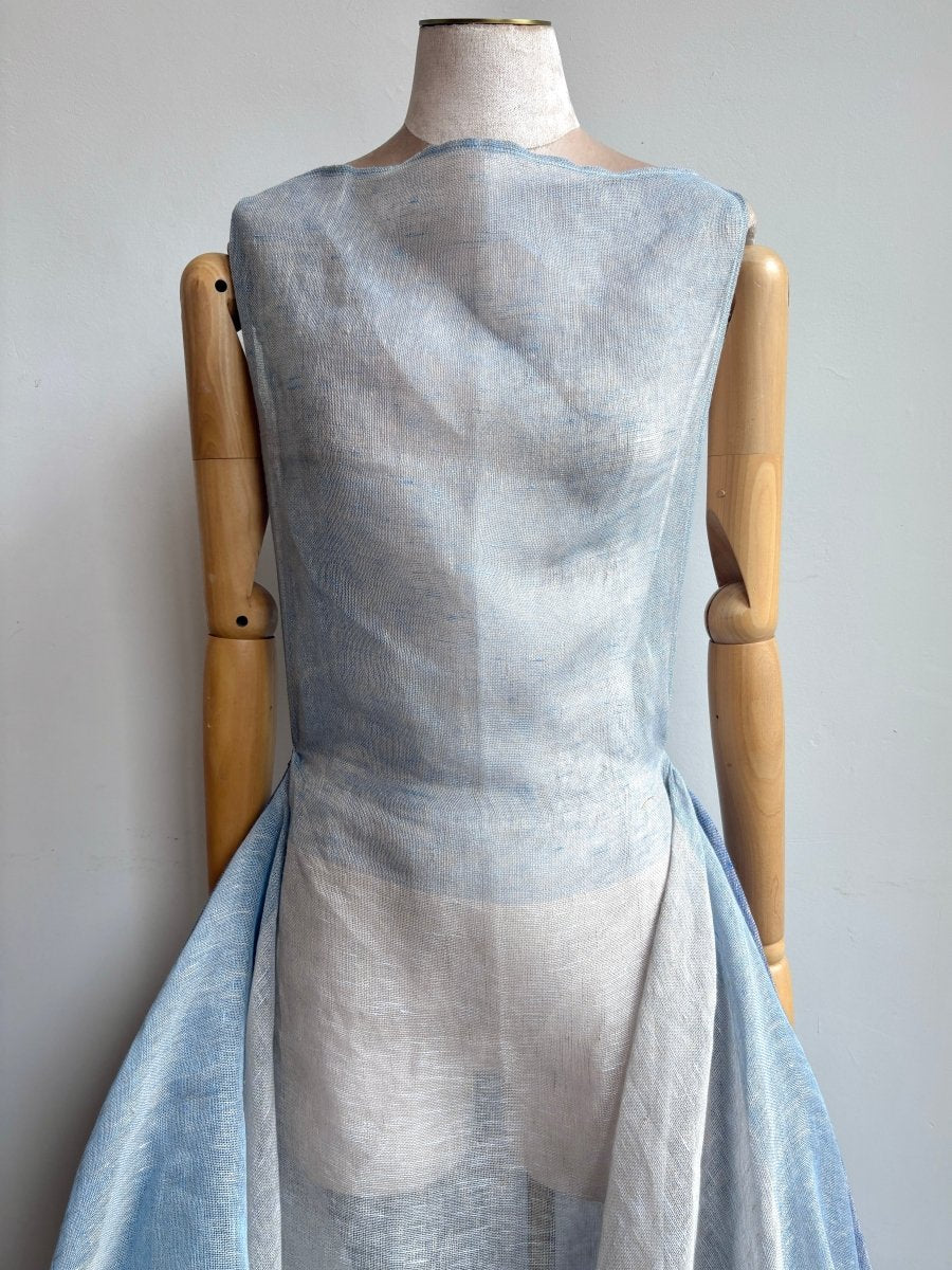 Sheer Zero-Waste Dress in Linen Ombr?? Shades of Blue - Image 3