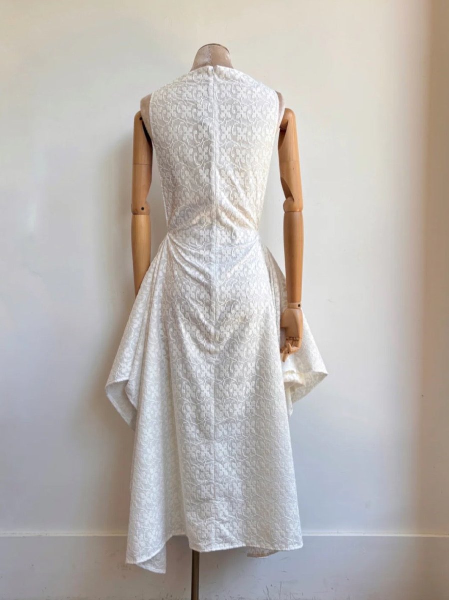 Zero-Waste Dress in White Floral Cross Stitch - Image 4